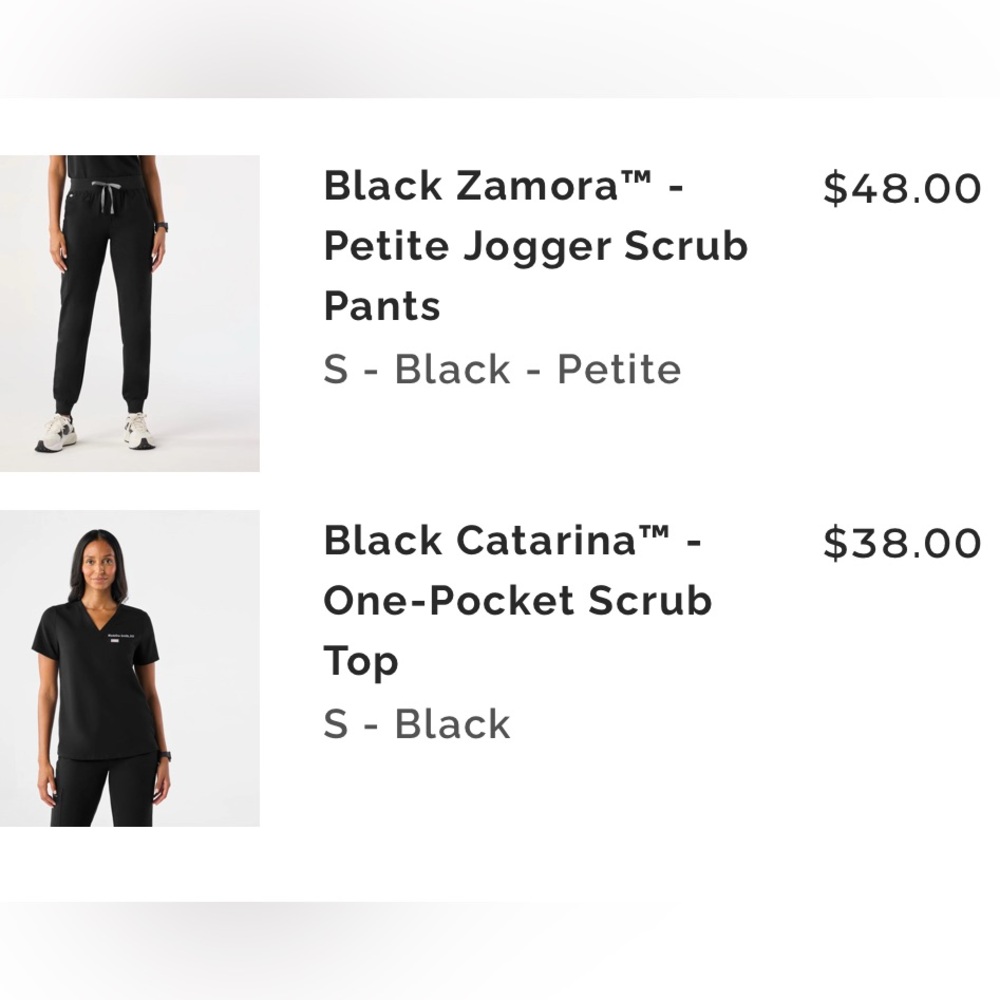 Figs Black Zamora SMALL Petite (SP) Jogger Scrub Pants & Catarina top SMALL